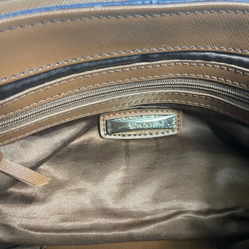 DKNY Melissa leather Navy Blue satchel with silver tone chain strap.